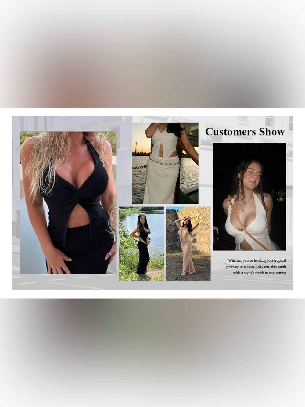 QJQ 2 Piece Outfits Summer Twist Front Halter Tank Tops Bodycon Large Long Maxi - Picture 10 of 10